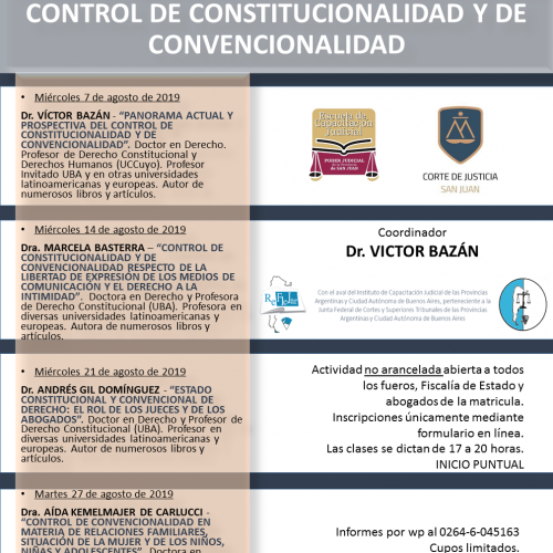San Juan – Seminario sobre Control de Constitucionalidad y de Convencionalidad. Conferencia de cierre a cargo de la Dra. Aida Kemelmajer