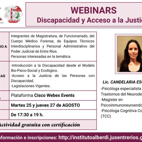 WEBINARS “DISCAPACIDAD Y ACCESO A LA JUSTICIA” – Instituto “Dr. Juan Bautista Alberdi” (Entre Ríos)