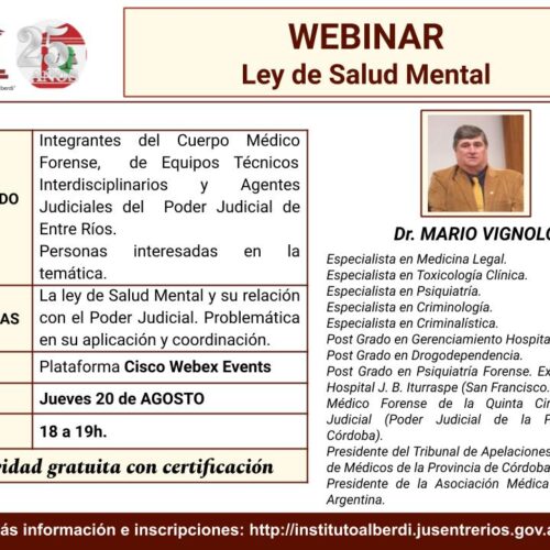 WEBINAR “LEY DE SALUD MENTAL” – Instituto “Dr. Juan Bautista Alberdi” (Entre Ríos)