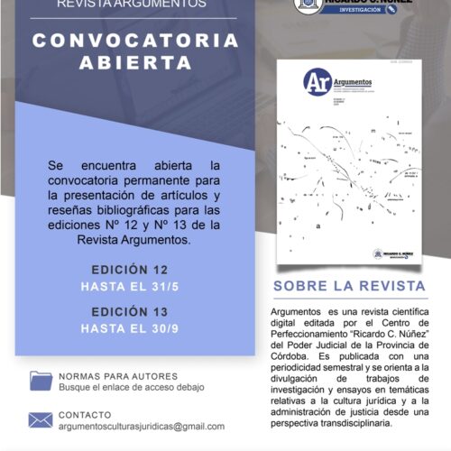 Convocatoria Revista Argumentos – Centro de Perfeccionamiento Ricardo C. Núñez del Poder Judicial de Córdoba