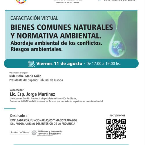 Difusión: Capacitación virtual – “Bienes comunes naturales y normativa ambiental. Abordaje ambiental de los conflictos. Riesgos ambientales”