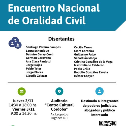 Difusión: Enc. Nac. Oralidad Civil – solicitud de Difusión – Centro de Perfeccionamiento Ricardo C. Nuñez – PJ Córdoba