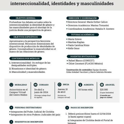 Curso de Posgrado virtual de la OM Córdoba- CONICET :: “Debates y perspectivas actuales en el campo de género: interseccionalidad, identidades y masculinidades” :: Segunda edición (2024)
